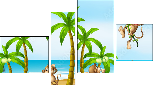 Monkey on beach  - Obraz czteroczęściowy, Fortyk
