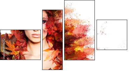 Autumn Woman portrait with creative makeup  - Obraz czteroczęściowy, Fortyk