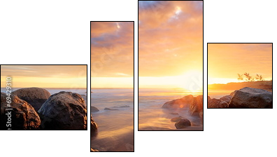 Plage de La RÃ©union au crÃ©puscule.  - Obraz czteroczęściowy, Fortyk