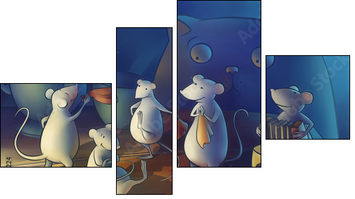 Cat gone from home, mice start dancing  - Obraz czteroczęściowy, Fortyk