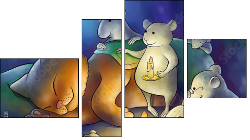 mice read book to a kitten at the night  - Obraz czteroczęściowy, Fortyk