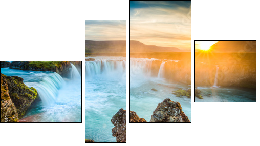 Iceland, Godafoss at sunset, beautiful waterfall, long exposure  - Obraz czteroczęściowy, Fortyk