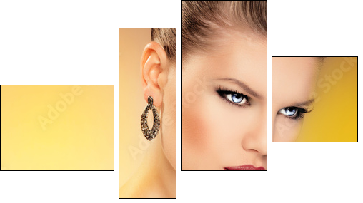 Young hot glamour blue eyed lady wearing luxury jewelery  - Obraz czteroczęściowy, Fortyk