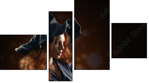 beautiful red-haired girl in the witch costume  - Obraz czteroczęściowy, Fortyk