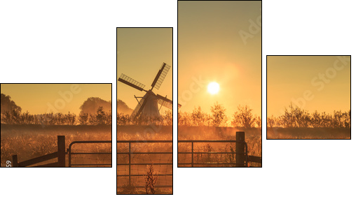 Fence and windmill in the Dutch countryside.  - Obraz czteroczęściowy, Fortyk