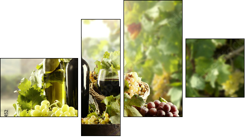 Wine with cask and vineyard  - Obraz czteroczęściowy, Fortyk