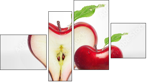 Red Apple heart love with slices two  - Obraz czteroczęściowy, Fortyk