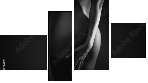 Light art on a woman's slender naked body. Buttocks. - Obraz czteroczęściowy, Fortyk