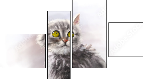 Adorable fluffy kitten, pet, cat animal paint  - Obraz czteroczęściowy, Fortyk
