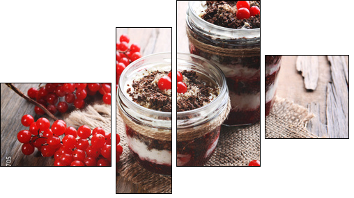 Delicious dessert in jars on table close-up  - Obraz czteroczęściowy, Fortyk