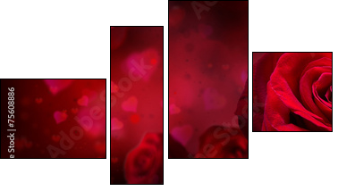 valentine invitation with hearts and red roses  - Obraz czteroczęściowy, Fortyk