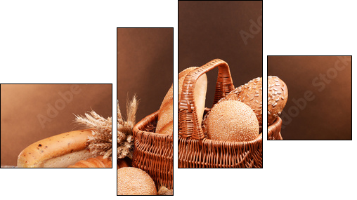Different bread on table on brown background  - Obraz czteroczęściowy, Fortyk