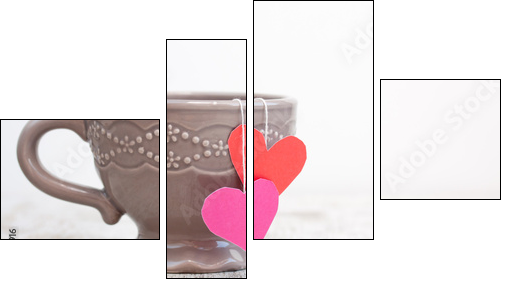 cup with heart shaped tea bag  - Obraz czteroczęściowy, Fortyk