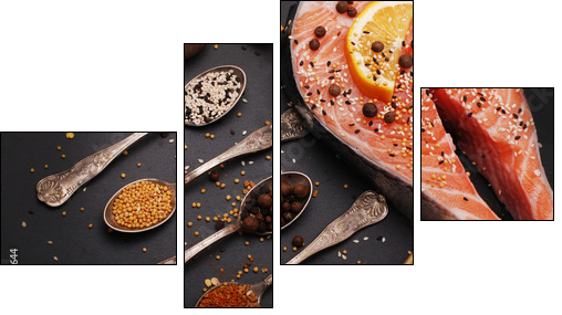 Fresh salmon and spices  - Obraz czteroczęściowy, Fortyk