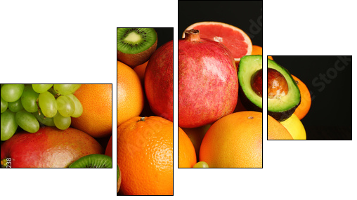 Assortment of fruits on table, close-up  - Obraz czteroczęściowy, Fortyk