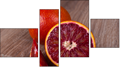 red blood sicilian orange whole, half and wedge  - Obraz czteroczęściowy, Fortyk