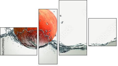 Ripe peach and splashes of water. - Obraz czteroczęściowy, Fortyk