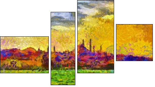 Istanbul shore view cityscape impressionist style painting - Obraz czteroczęściowy, Fortyk