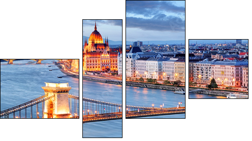 Budapest with chain bridge and parliament, Hungary - Obraz czteroczęściowy, Fortyk