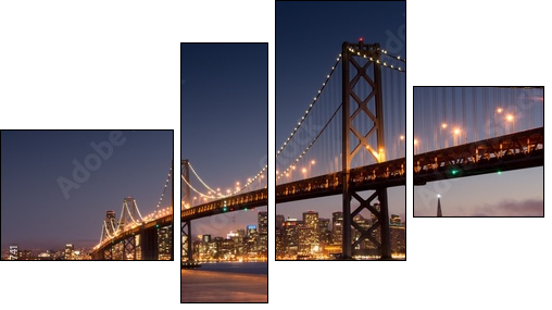 Dusk over San Francisco-Oakland Bay Bridge and San Francisco Skyline. Yerba Buena Island, San Francisco, California, USA. - Obraz czteroczęściowy, Fortyk