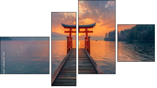 Japonia – zachód słońca w kolorach orientu  - Obraz czteroczęściowy, Fortyk