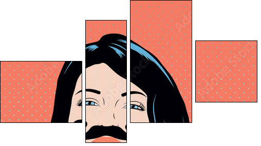 Pop art illustration with girl holding mustache mask. - Obraz czteroczęściowy, Fortyk