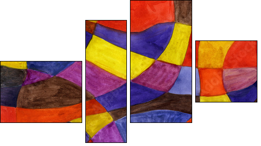 Abstract watercolor lines and shapes painting. Vibrant colors. - Obraz czteroczęściowy, Fortyk