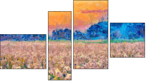 Summer meadow blow balls landscape painting - Obraz czteroczęściowy, Fortyk