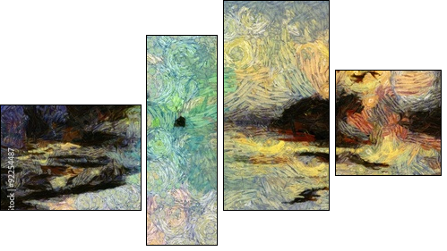 Vivid Swirling Painting of Islands Sunset or Sunrise - Obraz czteroczęściowy, Fortyk