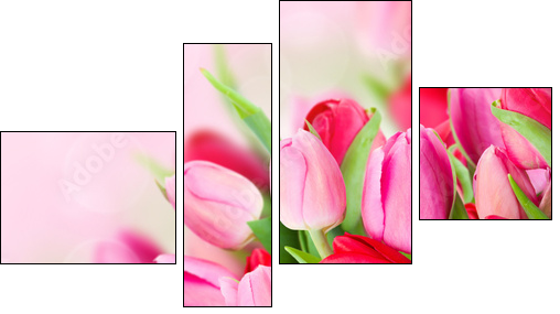 spring pink tulips bouquet - Obraz czteroczęściowy, Fortyk