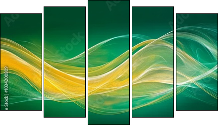 Abstract green and yellow flowing wave design - Obraz pięcioczęściowy, Pentaptyk