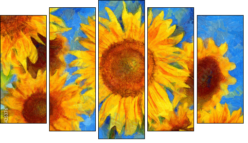Sunflowers.Van Gogh style imitation. Digital painting. - Obraz pięcioczęściowy, Pentaptyk