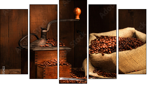 Młynek kawowy i palone ziarna
 - Obraz pięcioczęściowy, Pentaptyk