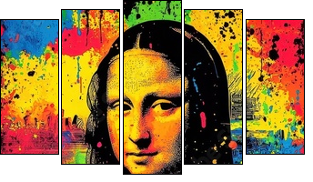 The Mona Lisa transformed with bold, colorful brush strokes. - Obraz pięcioczęściowy, Pentaptyk