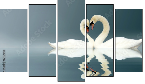Love Swans  - Obraz pięcioczęściowy, Pentaptyk