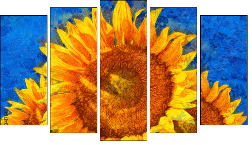 Sunflowers.Van Gogh style imitation. Digital imitation of post impressionism oil painting. - Obraz pięcioczęściowy, Pentaptyk