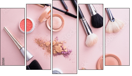 Set of decorative cosmetics on color background - Obraz pięcioczęściowy, Pentaptyk
