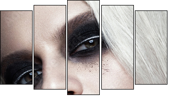 Beautiful blond girl with dark smokey makeup and art manicure design nails. beauty face. Photos shot in studio - Obraz pięcioczęściowy, Pentaptyk