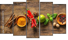 Various herbs and spices - Obraz pięcioczęściowy, Pentaptyk