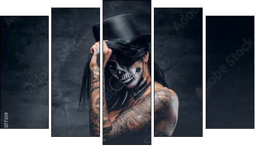 A woman with painted skull face. - Obraz pięcioczęściowy, Pentaptyk