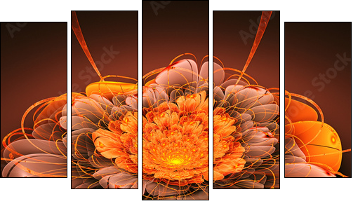 Space exotic flower. 3D surreal illustration. Sacred geometry. Mysterious psychedelic relaxation pattern. Fractal abstract texture. Digital artwork graphic astrology magic - Obraz pięcioczęściowy, Pentaptyk