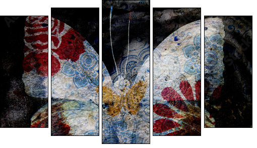 Grunge butterfly - Obraz pięcioczęściowy, Pentaptyk