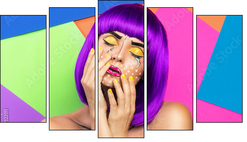 Model in creative image with pop art makeup - Obraz pięcioczęściowy, Pentaptyk