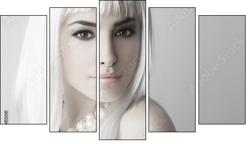 modern beauty with platinum blonde hair color - Obraz pięcioczęściowy, Pentaptyk