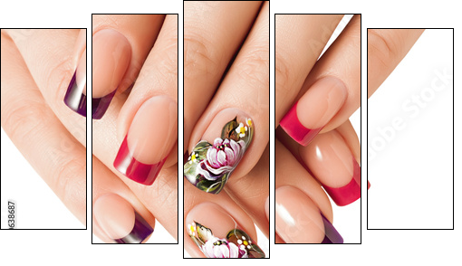 Female manicure and floral patterns. Isolated on white. - Obraz pięcioczęściowy, Pentaptyk