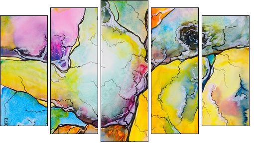 An abstract watercolour painting, suggestive of a map.  - Obraz pięcioczęściowy, Pentaptyk