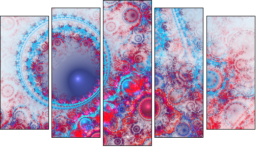 Red and blue fractal texture, digital artwork for creative graphic design - Obraz pięcioczęściowy, Pentaptyk