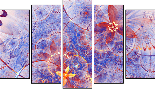 Colorful fractal floral pattern, digital artwork for creative graphic design - Obraz pięcioczęściowy, Pentaptyk