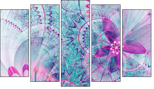 Vivid colorful fractal flowers, digital artwork for creative graphic design - Obraz pięcioczęściowy, Pentaptyk