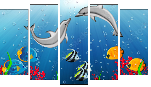 Podwodny świat delfinów – bajkowe tropiki
 - Obraz pięcioczęściowy, Pentaptyk